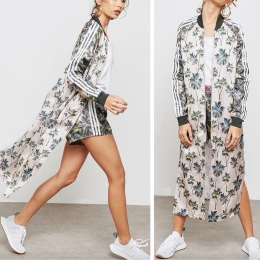 FARM RIO X ADIDAS Palm tree Long track jacket duster zip shell xs